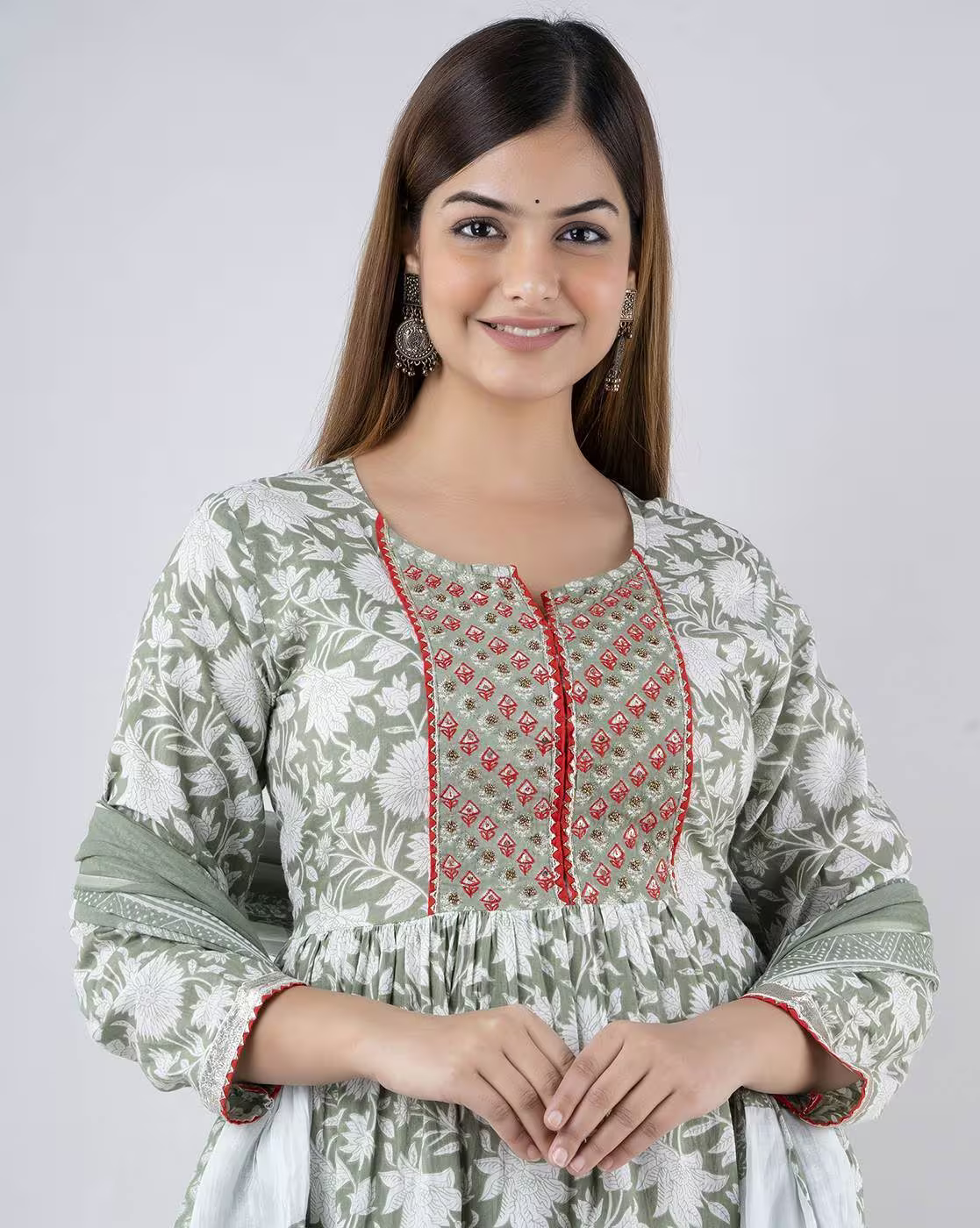 Floral Print Round-Neck Flared Kurta Set