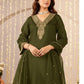 Women Embroidery Solid Anarkali Kurta and Pant Set with Dupatta