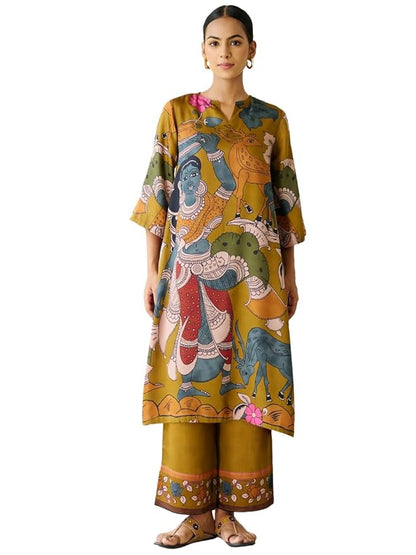 Women's Rayon Viscose Straight Printed Kurta with Palazzo