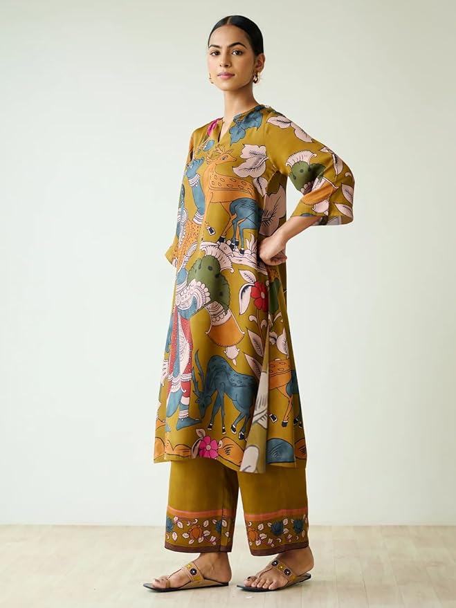 Women's Rayon Viscose Straight Printed Kurta with Palazzo