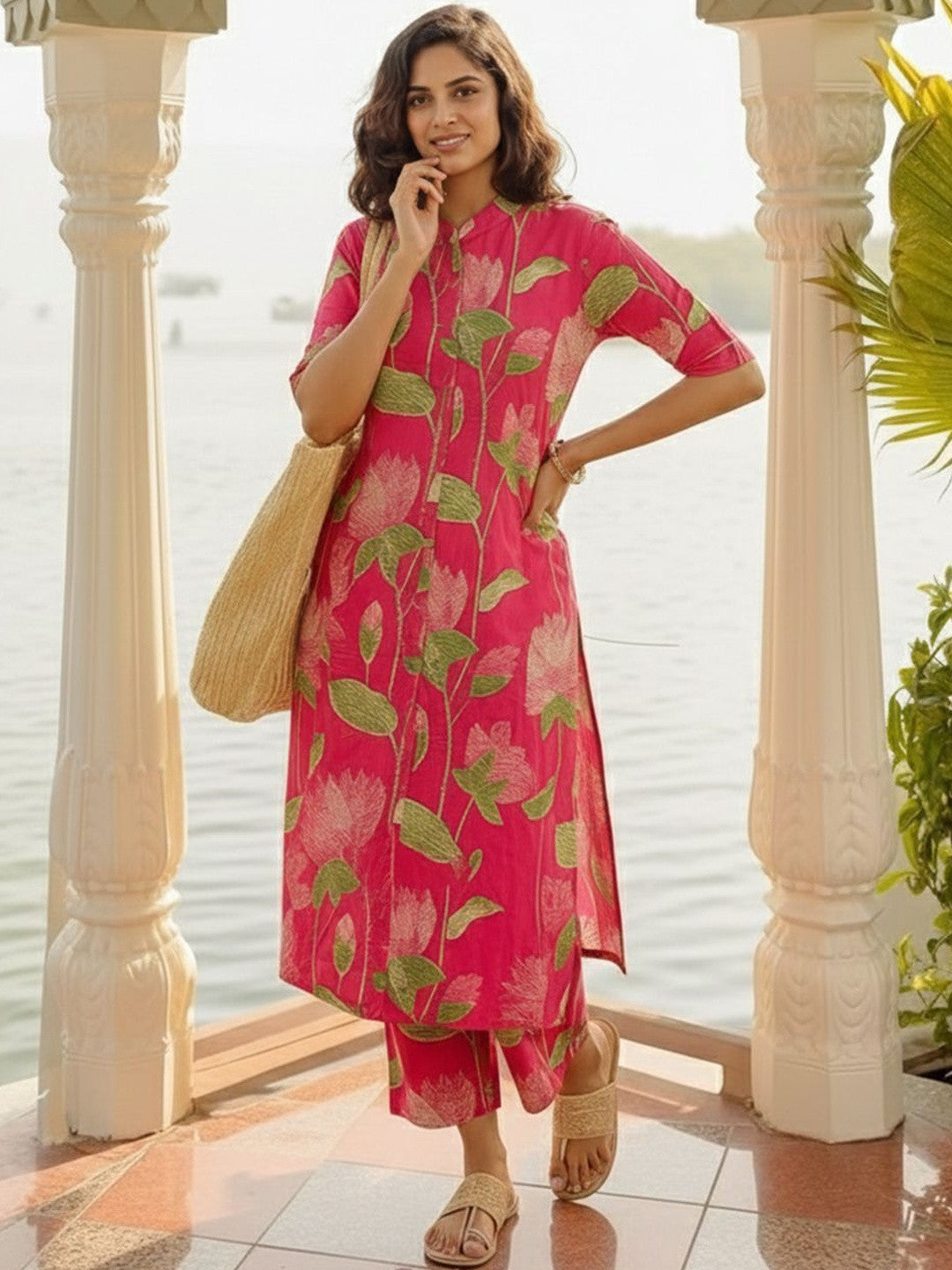 Women Floral Printed Regular Kurta with Trousers