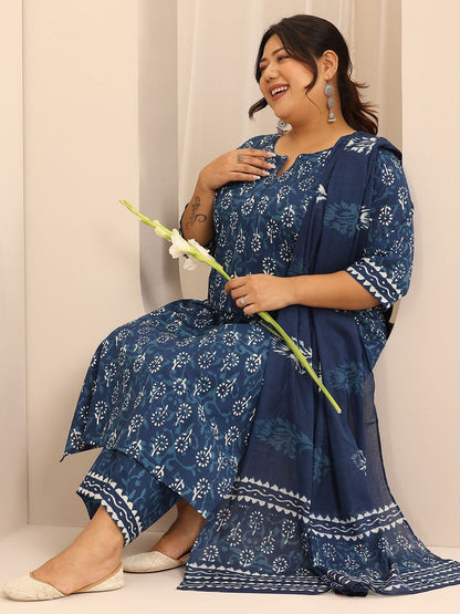 Extra Love By Libas Plus Size Women Ethnic Motifs Printed Kurta with Trousers & Dupatta