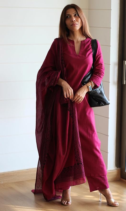 Women’s Poly Straight Solid Kurta with Narrow Pant & Dupatta