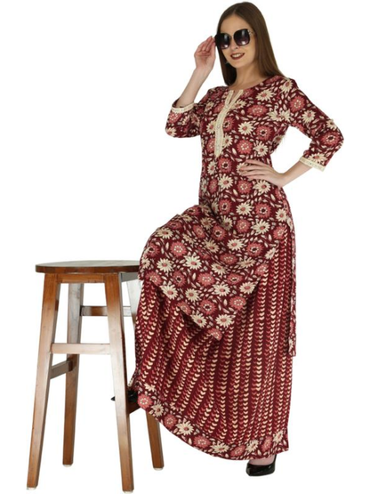 Women Cotton Rayon Kurti Skirt Set
