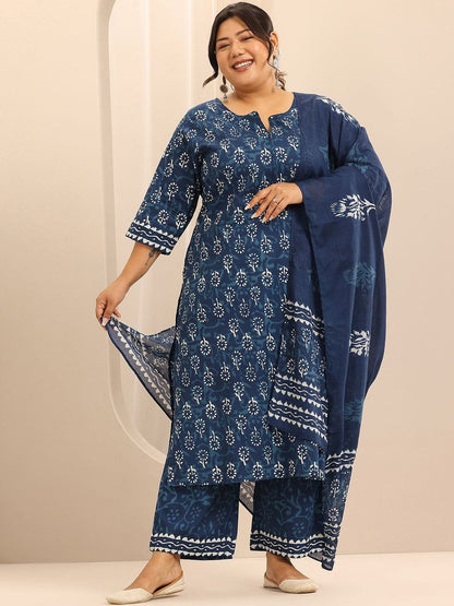 Extra Love By Libas Plus Size Women Ethnic Motifs Printed Kurta with Trousers & Dupatta