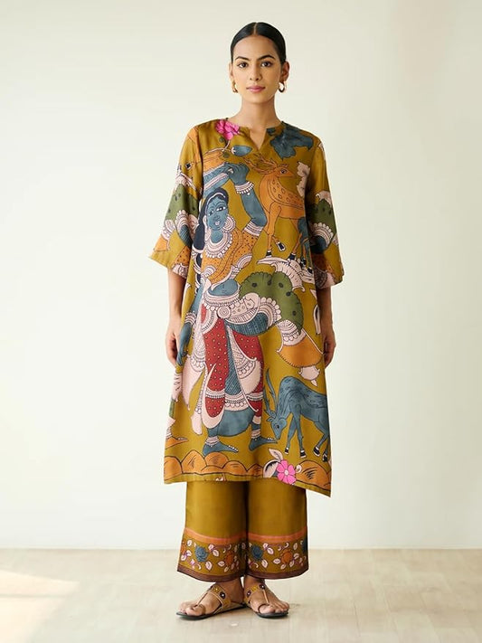 Women's Rayon Viscose Straight Printed Kurta with Palazzo