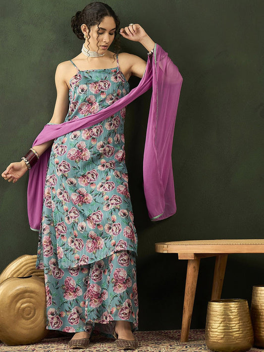 Floral Printed Straight Kurta Sets With Dupatta