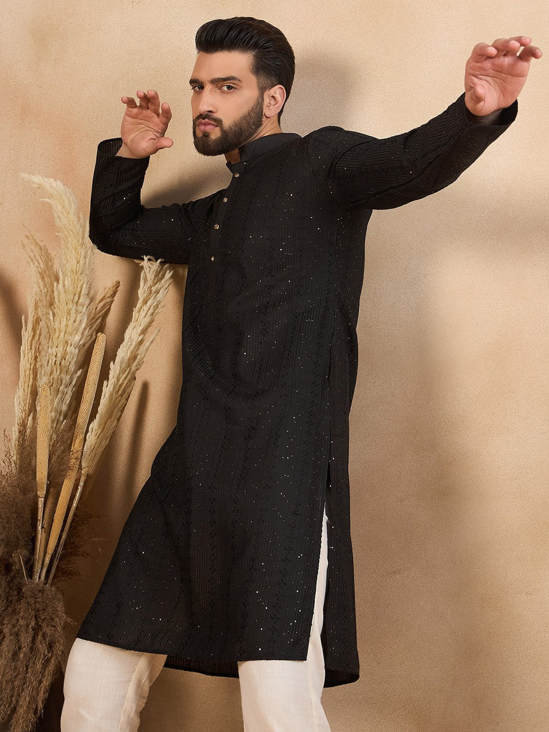 Men Cold-Shoulder Sleeves Liva Kurta