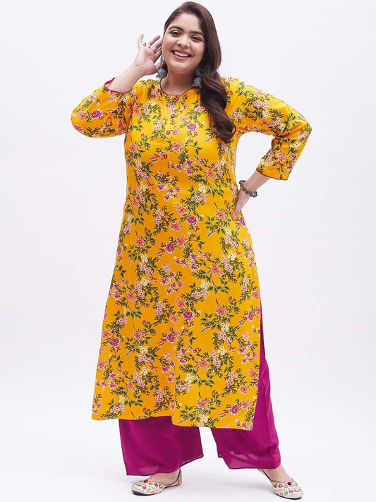 Women Round Neck Floral Printed Kurta with Palazzos