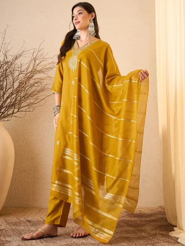 Women Viscose Rayon Kurta Pant Dupatta Set