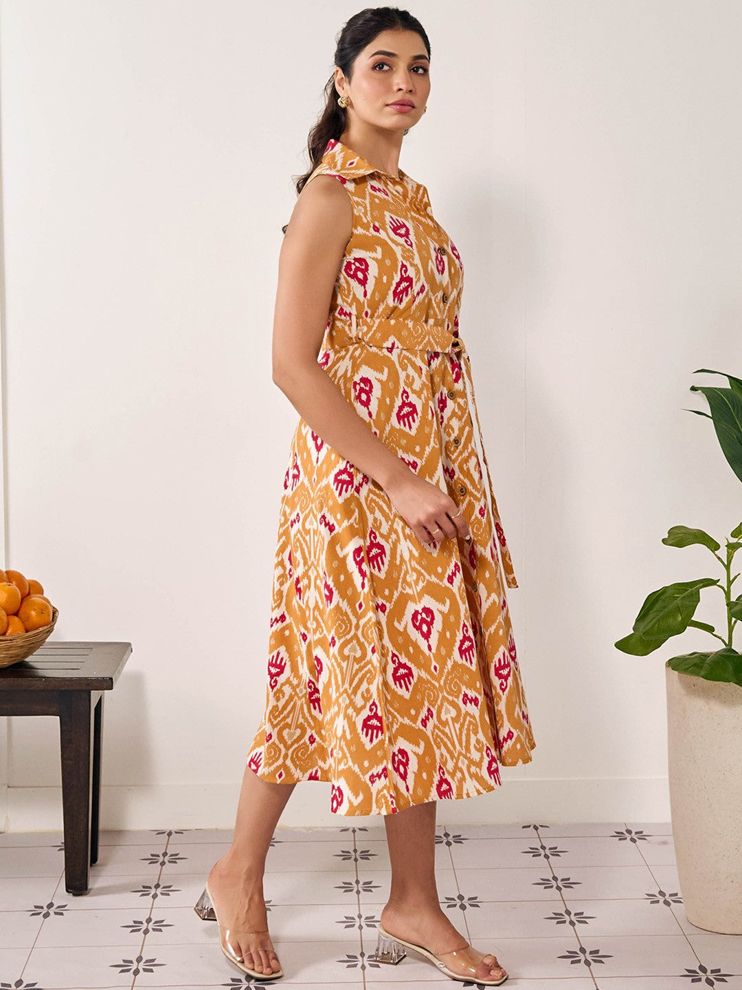 Ikkath Printed Cotton Fit & Flared Ethnic Dress