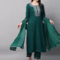 Women Green Viscose Rayon Kurta Pant Dupatta Set