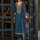 Indo Era Blue Embroidered A-Line Kurta Trousers With Dupatta Set