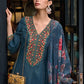 Indo Era Blue Embroidered A-Line Kurta Trousers With Dupatta Set