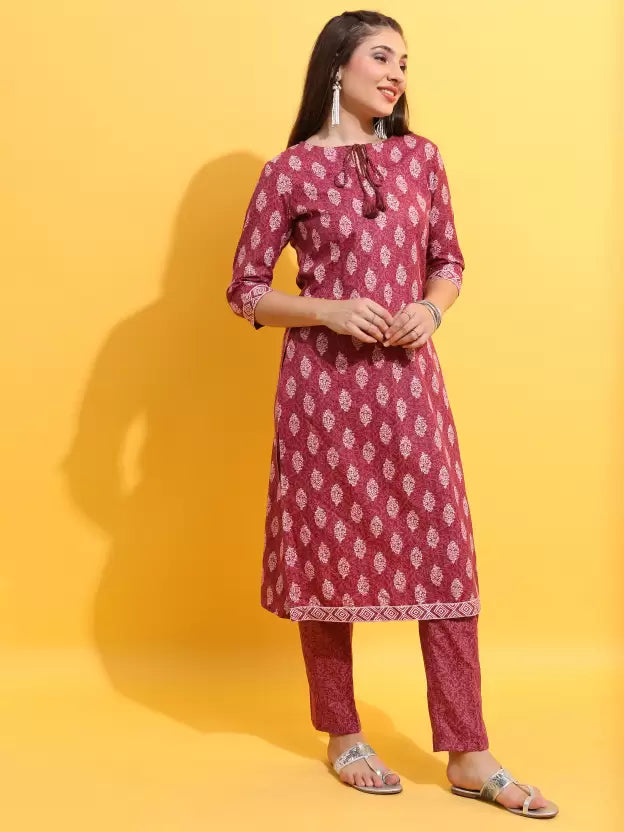 Women Cotton Blend Kurta Pant Set