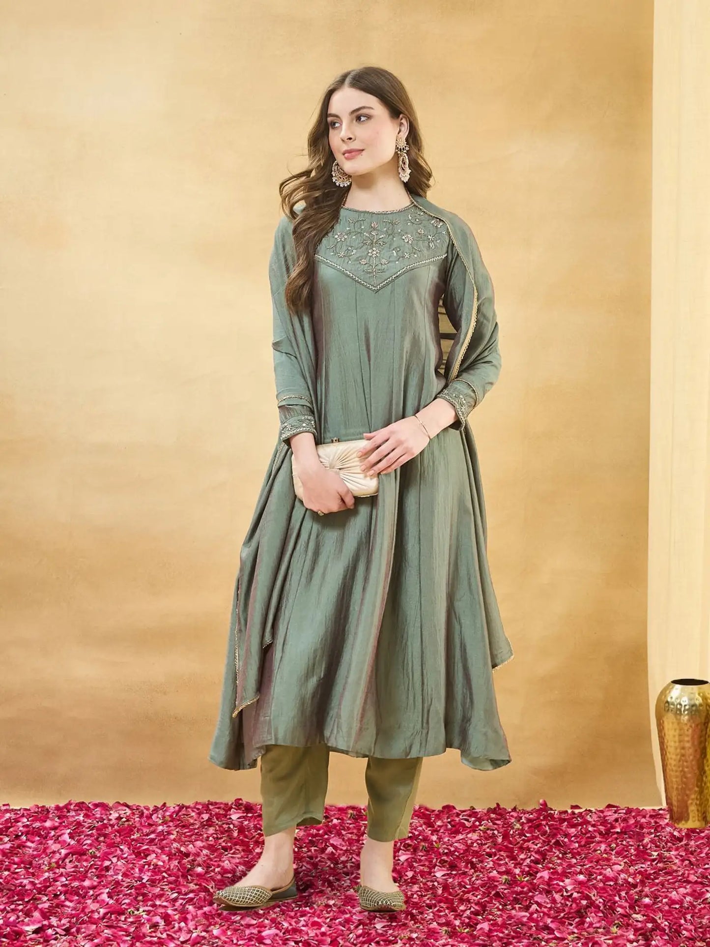 Women Pure Silk Kurta Pant Dupatta Set