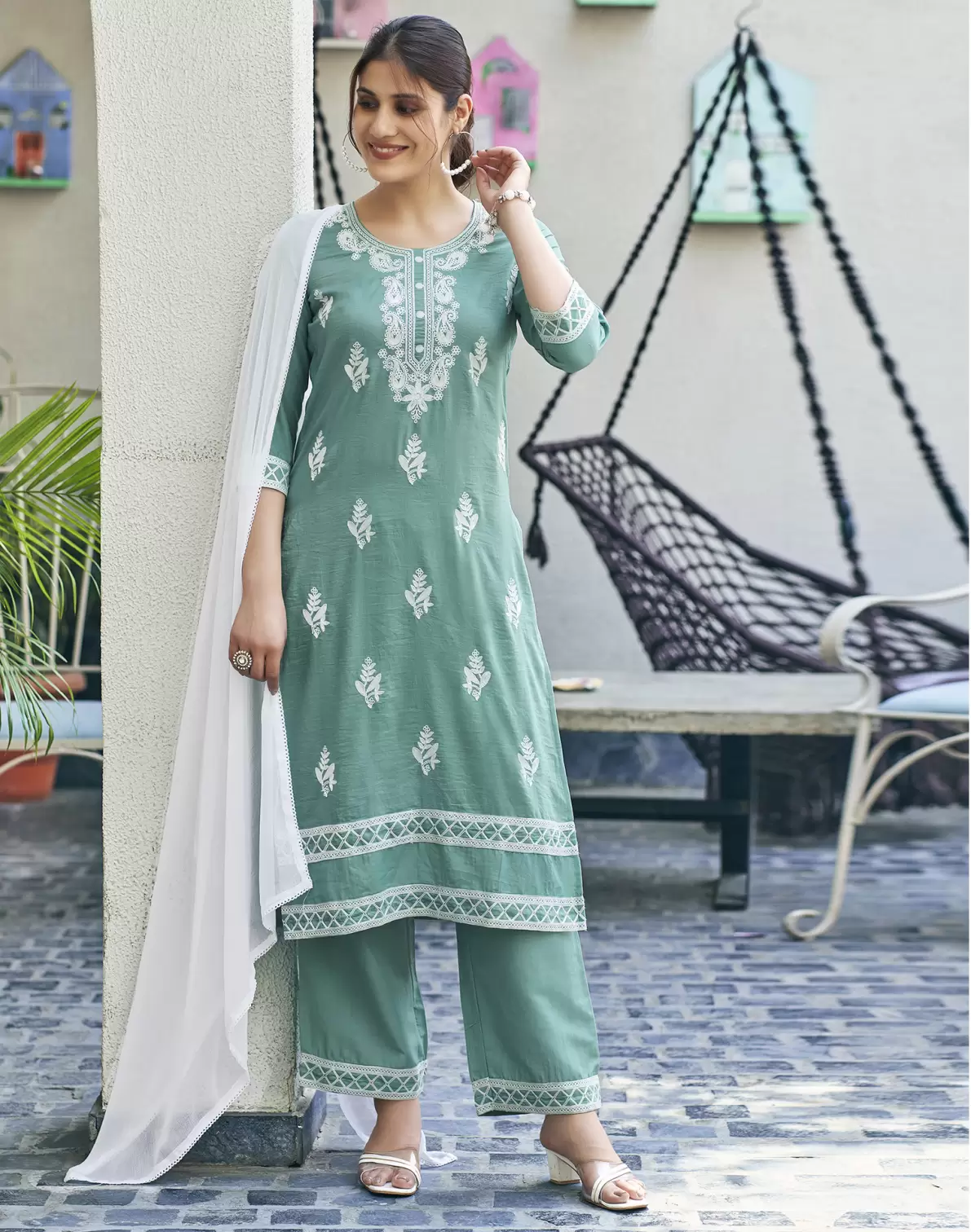 Women Cotton Silk Kurta Palazzo Dupatta Set