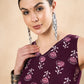 Magenta Floral Printed V-Neck A-Line Kurta with Trousers