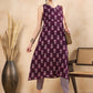 Magenta Floral Printed V-Neck A-Line Kurta with Trousers