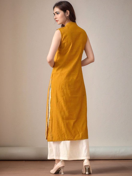 Mandarin Collar Sleeveless Gotta Patti Straight Kurta With Palazzo - Amy's Cart