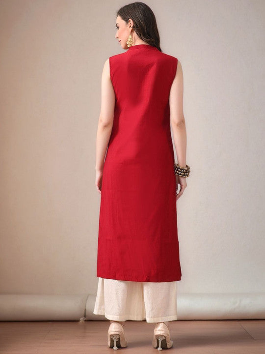 Mandarin Collar Sleeveless Gotta Patti Straight Kurta With Palazzo - Amy's Cart