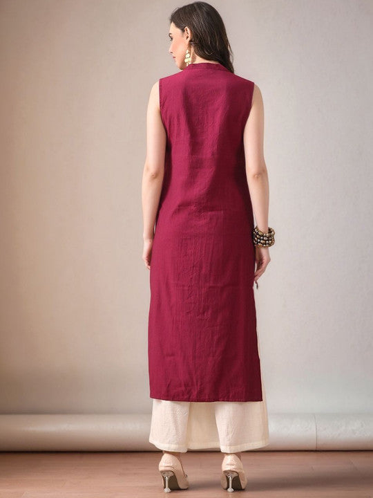 Mandarin Collar Sleeveless Gotta Patti Straight Kurta With Palazzo - Amy's Cart