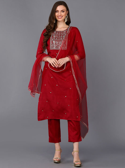 Ethnic Motifs Yoke Design Regular Kurta With Trousers & Dupatta