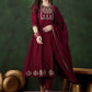 Maroon Floral Embroidered Zari A-Line Kurta With Trousers & Dupatta