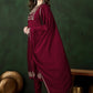 Maroon Floral Embroidered Zari A-Line Kurta With Trousers & Dupatta