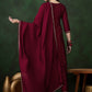 Maroon Floral Embroidered Zari A-Line Kurta With Trousers & Dupatta