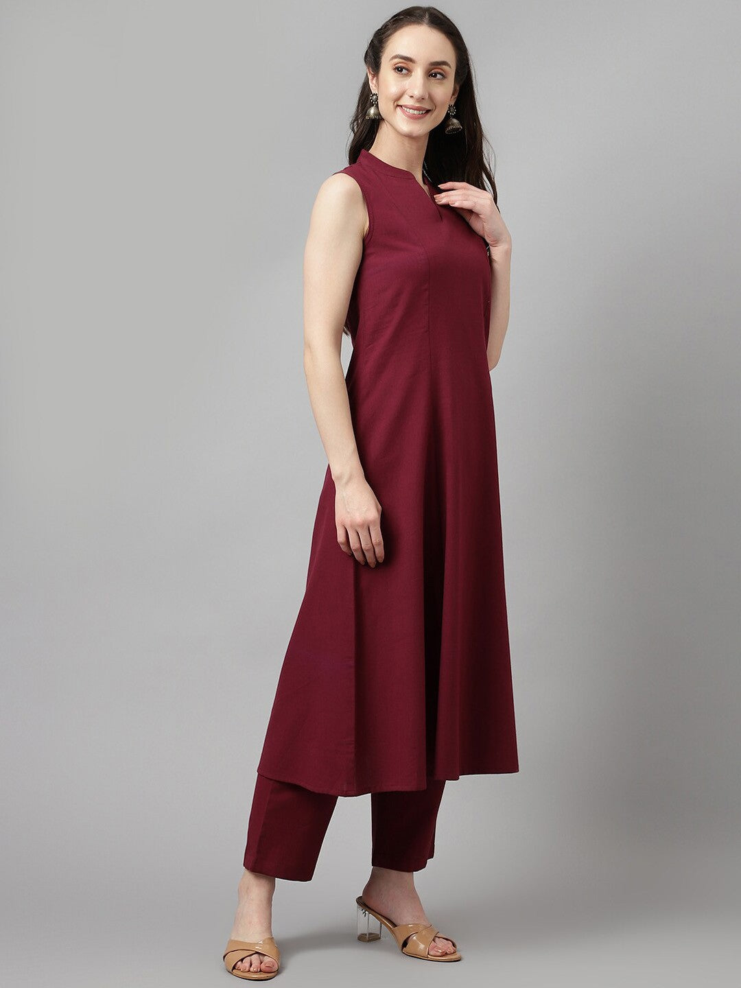 Band Collar A-Line Kurta with Trousers