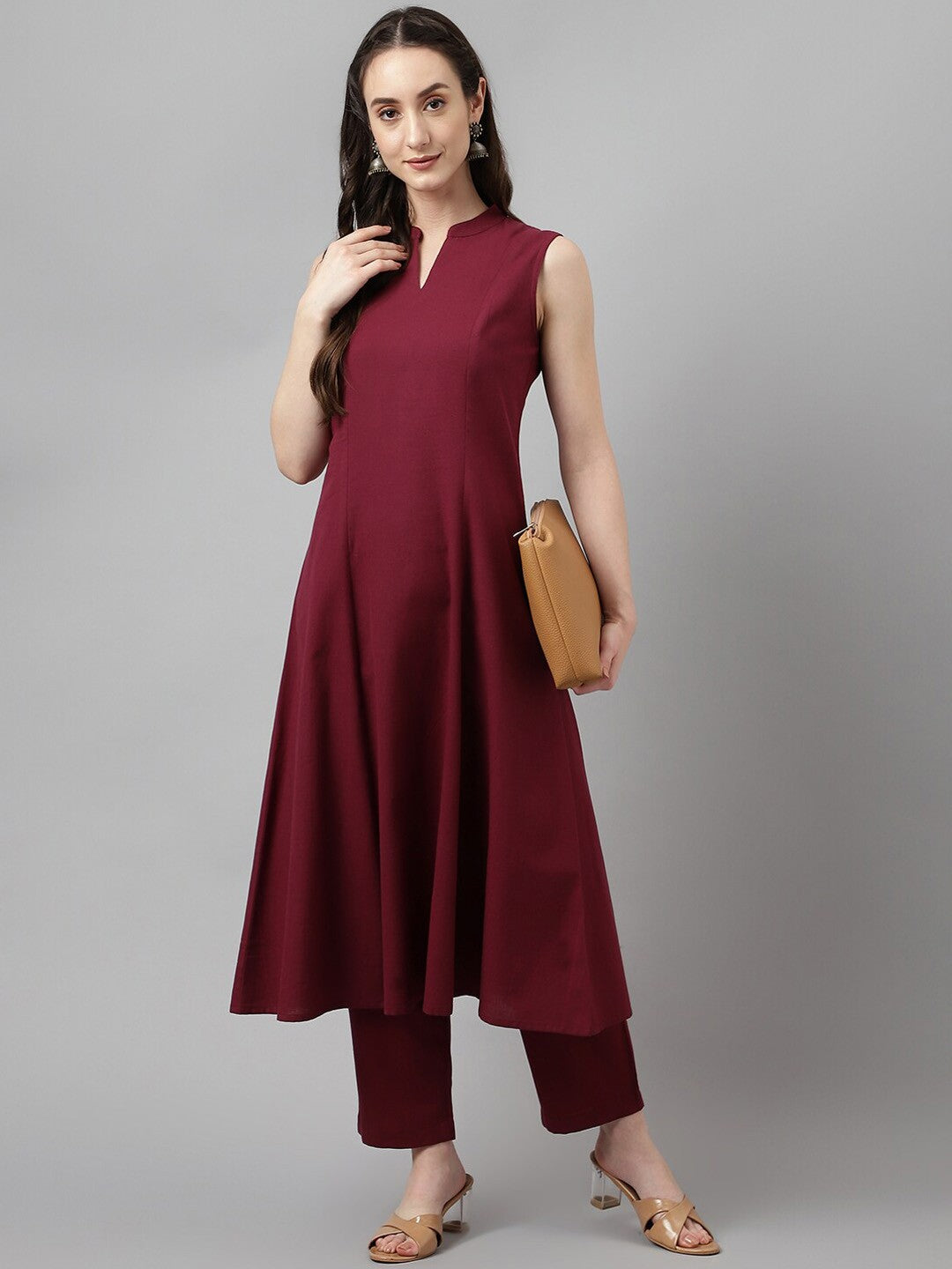 Band Collar A-Line Kurta with Trousers