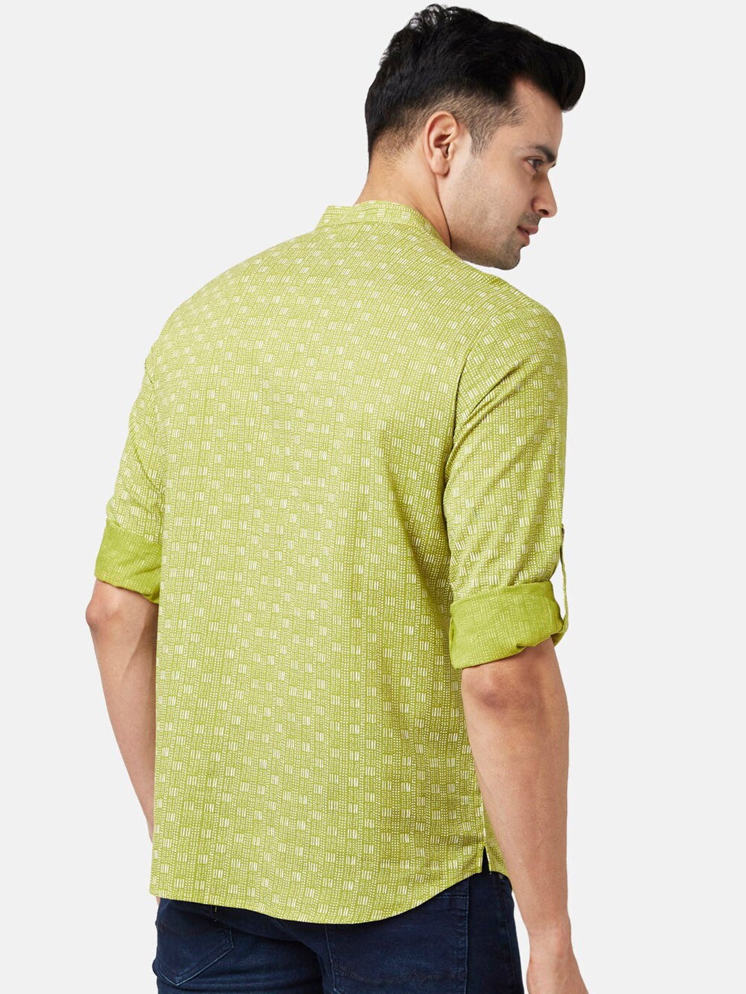 Men Green Printed Short Kurta