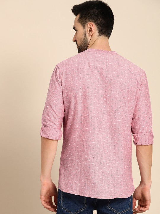 Men Pink Woven Design Pure Cotton Kurta