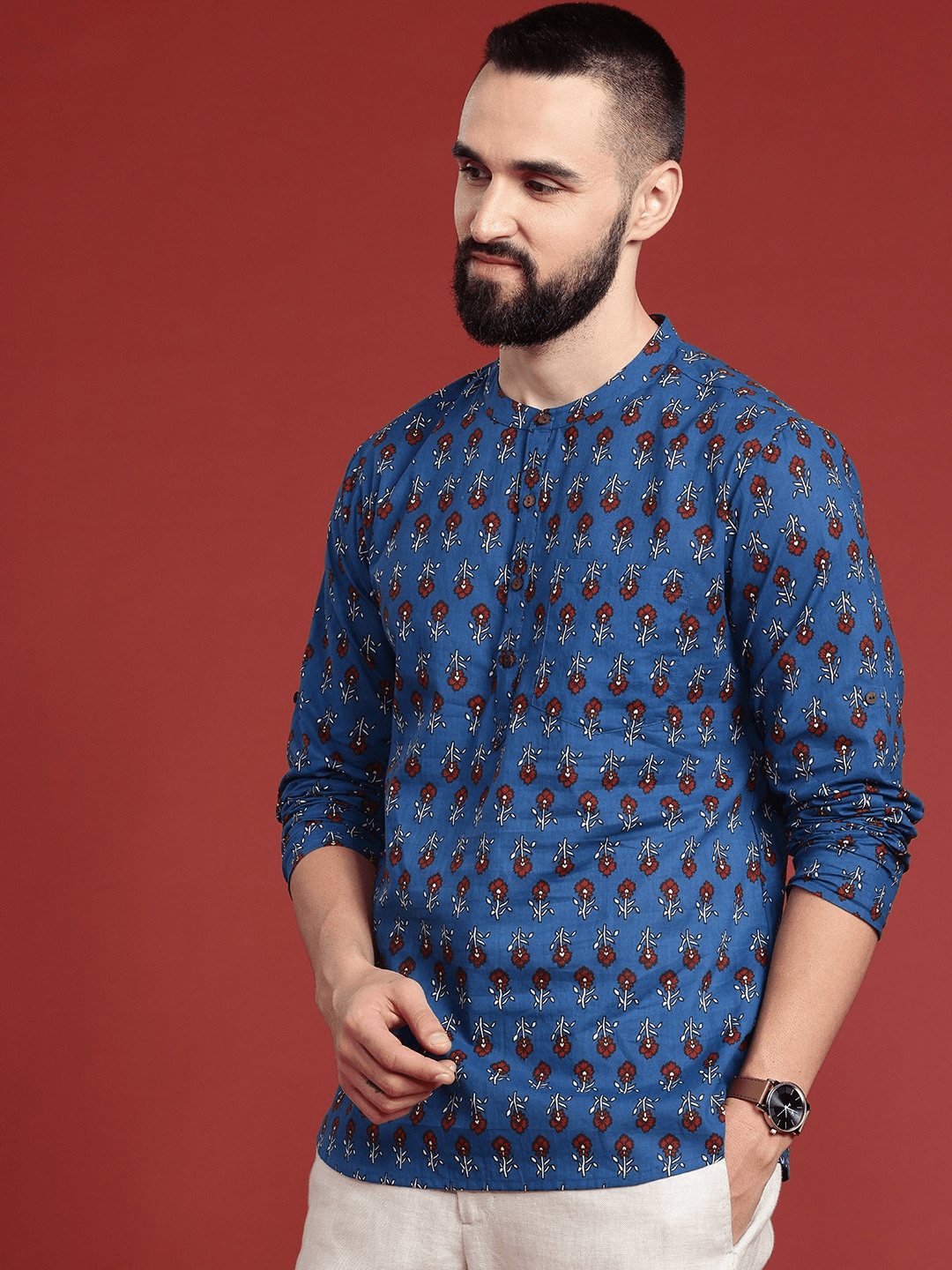 Floral Printed Cotton Short Kurta