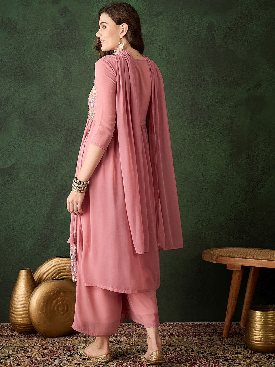 Embroidered Kurta & Trousers With Dupatta