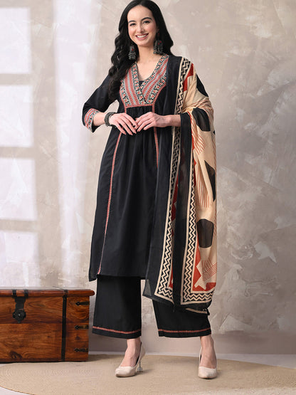 Floral Printed Sequinned Pure Cotton Kurta with Palazzos & With Dupatta