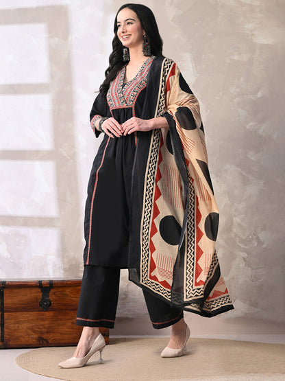 Floral Printed Sequinned Pure Cotton Kurta with Palazzos & With Dupatta