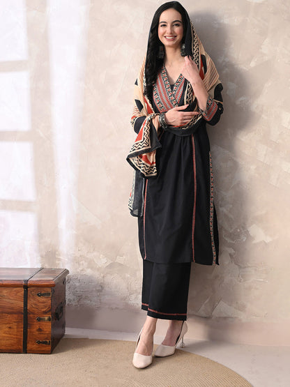 Floral Printed Sequinned Pure Cotton Kurta with Palazzos & With Dupatta