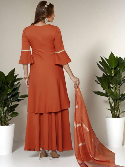 Women Printed Regular Pure Silk A-Line Kurta with Trousers & With Dupatta