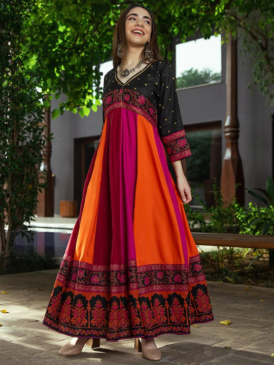 Multicoloured Ethnic Motifs Maxi Dress