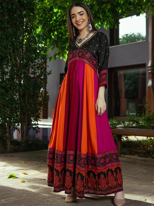 Multicoloured Ethnic Motifs Maxi Dress