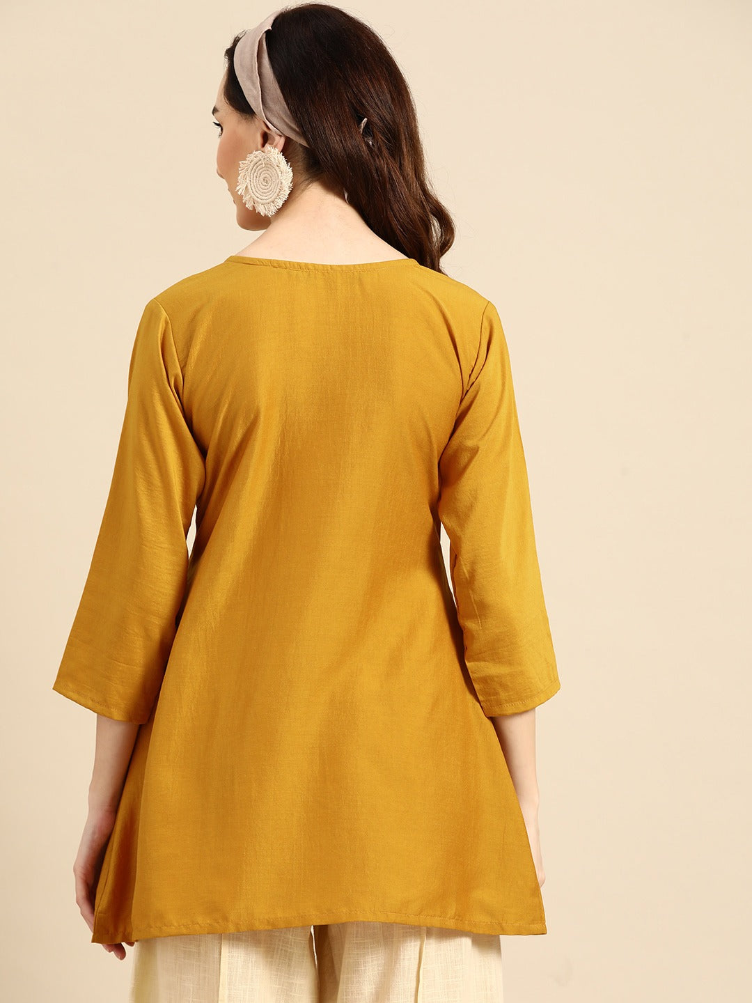 Mustard Yellow Embroidered Longline Top