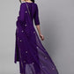 Women Purple Viscose Rayon Kurta Pant Dupatta Set