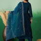 Navy Blue Embroidered A Line Kurta With Palazzo & Dupatta Set