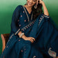 Navy Blue Embroidered A Line Kurta With Palazzo & Dupatta Set