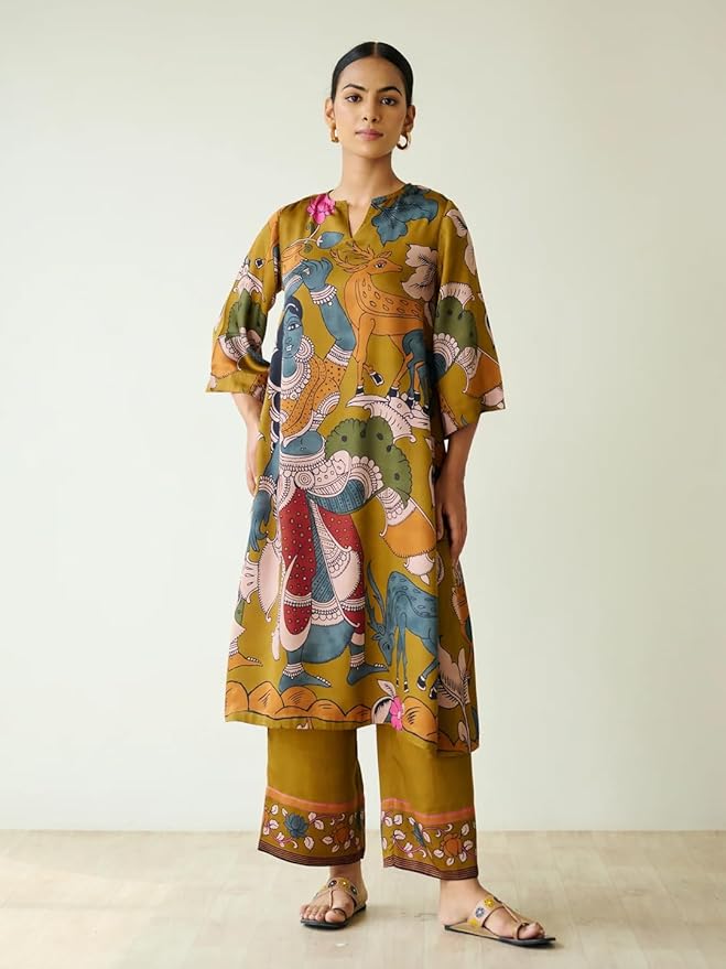 Women's Rayon Viscose Straight Printed Kurta with Palazzo