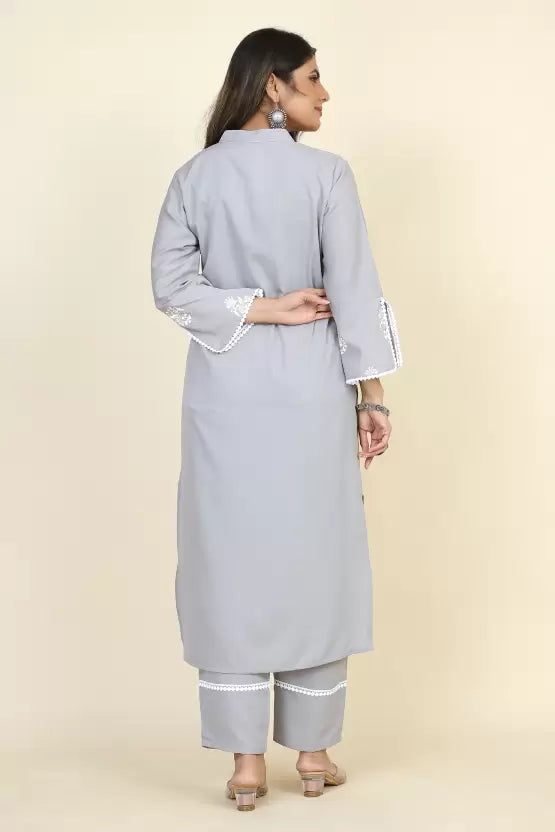 Women Grey Crepe Kurta Pant Set