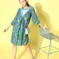 Ocean Blue & Green Printed Short It Is A-Line Ethnic Dress