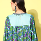 Ocean Blue & Green Printed Short It Is A-Line Ethnic Dress